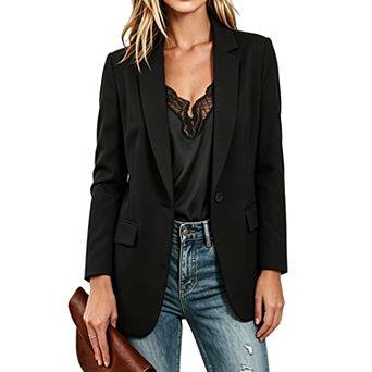 Women Open Front Casual Blazer Long Sleeve Pocket Lightweight Office Work Suit Jacket