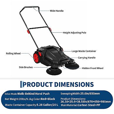 25.6 Inch Walk-Behind Push Sweeper