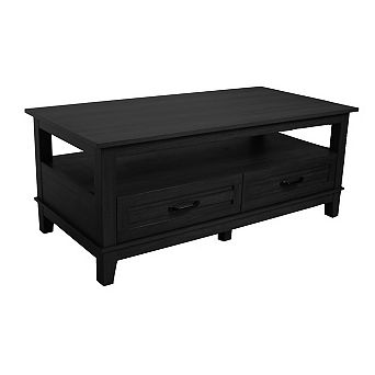 Coffee Table with Storage Drawers, 47.2" Wood Table for Living Room, Heavy Duty with Metal Handles