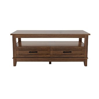 Coffee Table with Storage Drawers, 47.2" Wood Table for Living Room, Heavy Duty with Metal Handles