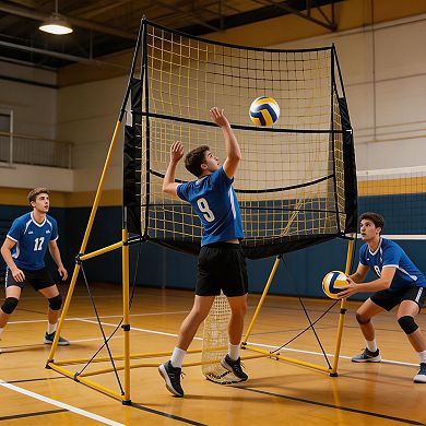 Height Adjustable Portable Volleyball Practice Net with Ball Return System and Carry Bag for Serving