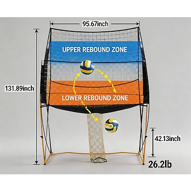 Height Adjustable Portable Volleyball Practice Net with Ball Return System and Carry Bag for Serving
