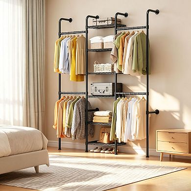 Wall Mounted Pipe Closet System, Carbon Steel Wall Mounted Clothes Rack for Closet Storage