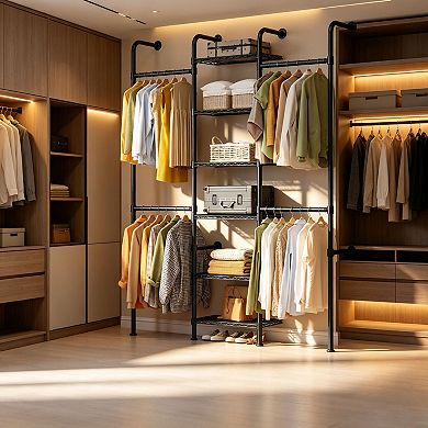 Wall Mounted Pipe Closet System, Carbon Steel Wall Mounted Clothes Rack for Closet Storage