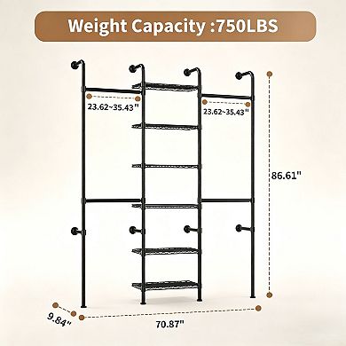 Wall Mounted Pipe Closet System, Carbon Steel Wall Mounted Clothes Rack for Closet Storage