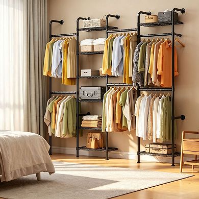 Wall Mounted Pipe Closet System, Carbon Steel, Expandable Rods 23.62-35.43 in