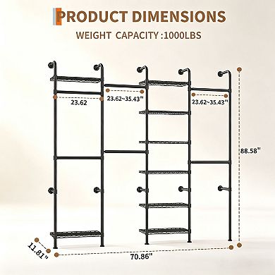 Wall Mounted Pipe Closet System, Carbon Steel, Expandable Rods 23.62-35.43 in