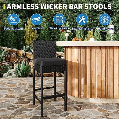 Set of 2 Rattan Patio Bar Stools for Backyard