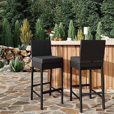 Set of 2 Rattan Patio Bar Stools for Backyard