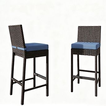 Set of 2 Rattan Patio Bar Stools for Backyard