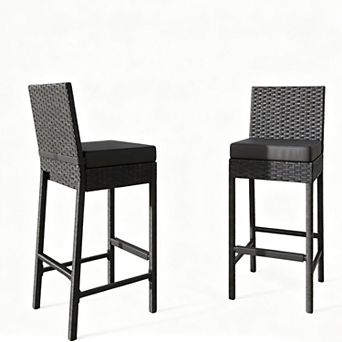 Set of 2 Rattan Patio Bar Stools for Backyard