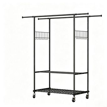 Heavy Duty Rolling Clothing Rack with Shelves and Side Hooks for Hanging Clothes Max Load 550 lbs