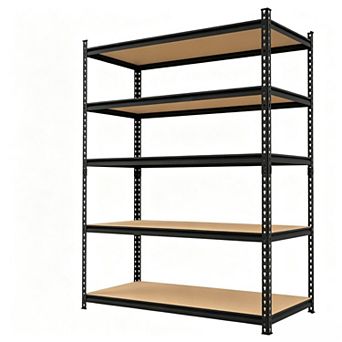 Heavy Duty 5 tier Metal Storage Rack for Garage - 2000 lbs Capacity- MDF Wood Shelves