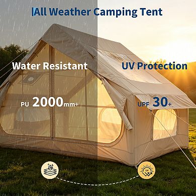Inflatable Camping Tent with Stove Jack and Mesh Windows, Easy Setup