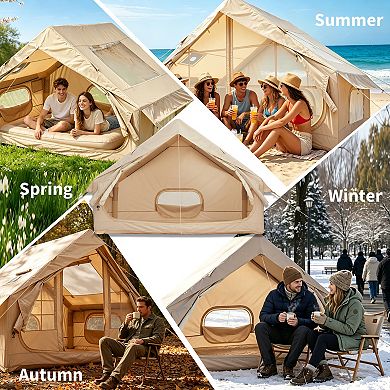 Inflatable Camping Tent with Stove Jack and Mesh Windows, Easy Setup