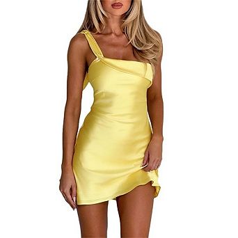 Women's Off Shoulder Backless Sleeveless Fitted Satin Dress