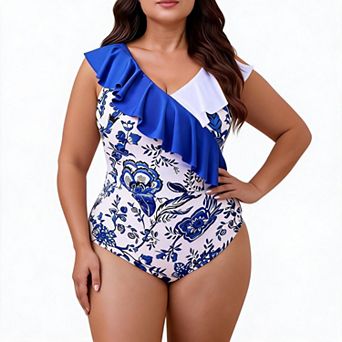 One Piece Swimsuit for Women Plus Size Bathing Suit Ruffle Tummy Control Swimwear