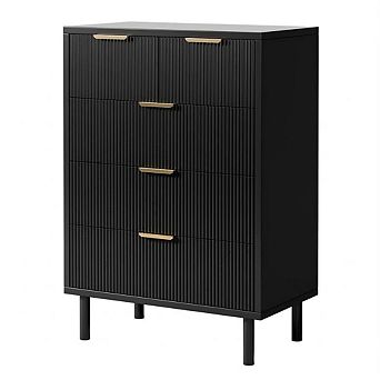 Modern Fluted 5 Drawer Hallway Storage Cabinet Wide Tall Wood Chest with Deep Drawers, Metal Legs