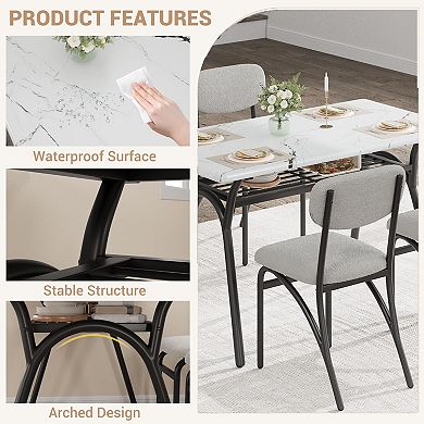 Space-Saving 5-Piece Dining Table Set Modern Rectangular Faux Marble Table