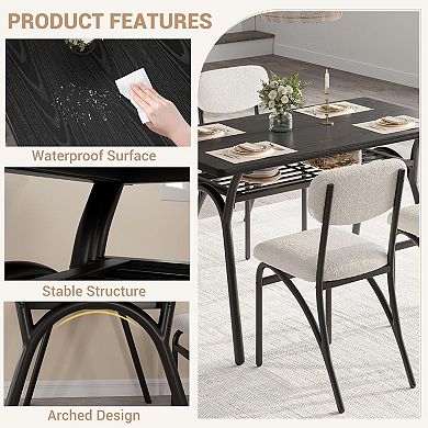 Space-Saving 5-Piece Dining Table Set Modern Rectangular Faux Marble Table