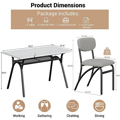 Space-Saving 5-Piece Dining Table Set Modern Rectangular Faux Marble Table
