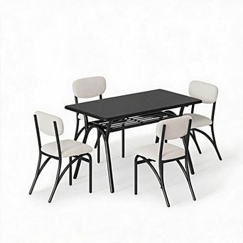 Space-Saving 5 pc Dining Table Set Modern Rectangular Faux Marble Table
