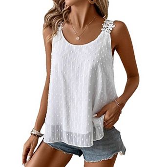 Womens Summer Boho Jacquard Tank Tops Flowy Sleeveless Casual Crewneck Floral Strap Camisole Shirts