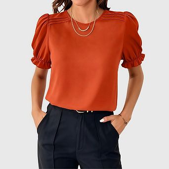 Women's Short Sleeve Shirts Casual Summer Round Neck Loose Fit Ruffle Blouse Tops