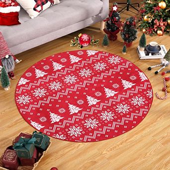 Christmas Rug Non-Slip Washable Red Snowflake Area Rugs for Living Room Office Carpet for Bedroom