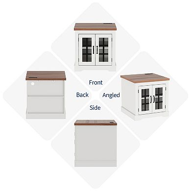 Buffet Cabinet with Storage, Sideboard Buffet with Glass Doors and Built-in Power Outlet