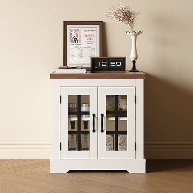 Buffet Cabinet with Storage, Sideboard Buffet with Glass Doors and Built-in Power Outlet