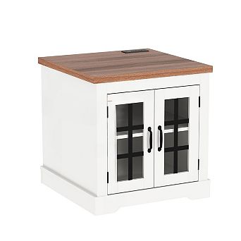 Buffet Cabinet with Storage, Sideboard Buffet with Glass Doors and Built-in Power Outlet