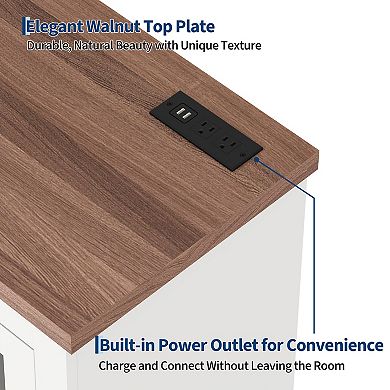 Buffet Cabinet with Storage, Sideboard Buffet with Glass Doors, Built-in Power Outlet