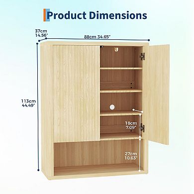 2 Fluted Doors with 5 Tier Shoe Cabinet, Freestanding Entryway Storage Cabinet