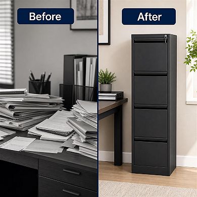 4-Drawer File Cabinet with Lock Metal Storage Cabinet for Home Office, Adjustable Hanging Folders