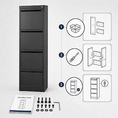 4-Drawer File Cabinet with Lock Metal Storage Cabinet for Home Office, Adjustable Hanging Folders