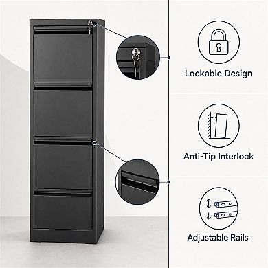 4-Drawer File Cabinet with Lock Metal Storage Cabinet for Home Office, Adjustable Hanging Folders