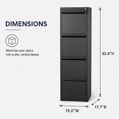 4-Drawer File Cabinet with Lock Metal Storage Cabinet for Home Office, Adjustable Hanging Folders