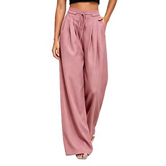 Women High Waist Wide Leg Pants Tie Front Casual Trousers Elastic Back Waist Pants with Pockets