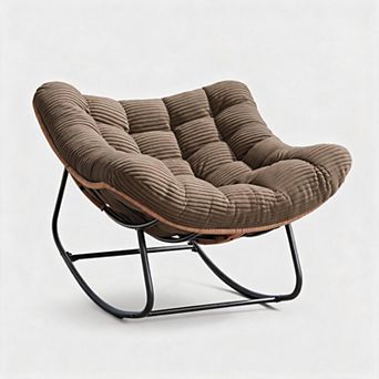 Comfortable Outdoor Papasan Rocking Chair Heavy Duty Cushioned Rattan Egg Lounge Glider