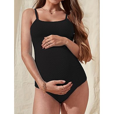 Maternity One Piece Swimsuit Spaghetti Strap Ruched Tummy Support Bathing Suit
