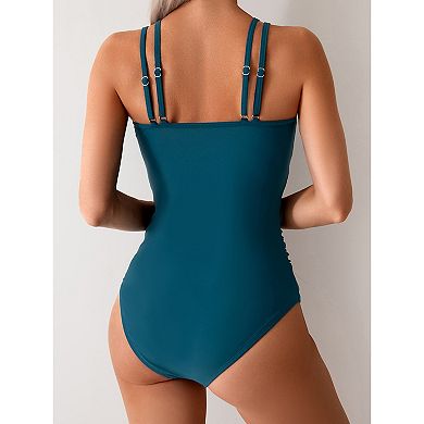 Womens One Piece Swimsuit Mesh Patchwork Bathing Suit Tummy Control Swimwear