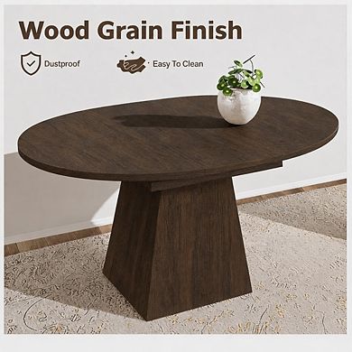 Extendable Oval Dining Table 47"-63" Round Kitchen Table with Thickened Wood Top & Pedestal Base