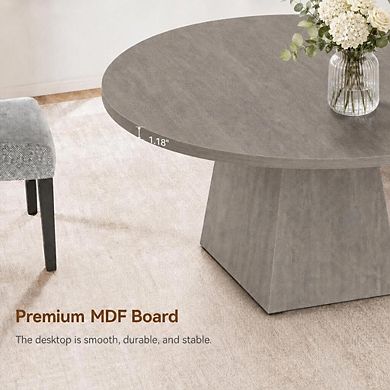 Extendable Oval Dining Table 47"-63" Round Kitchen Table with Thickened Wood Top & Pedestal Base