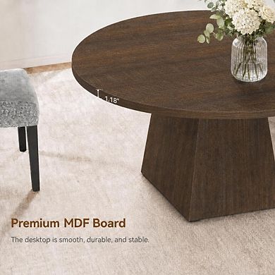 Extendable Oval Dining Table 47"-63" Round Kitchen Table with Thickened Wood Top & Pedestal Base