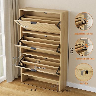Shoe Storage Cabinet with 3 Flip Drawers, Narrow Hidden Shoe Rack for Entryway