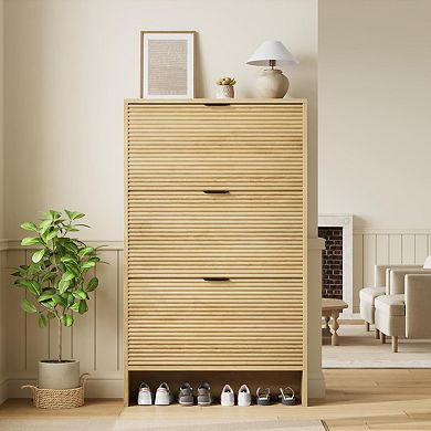 Shoe Storage Cabinet with 3 Flip Drawers, Narrow Hidden Shoe Rack for Entryway