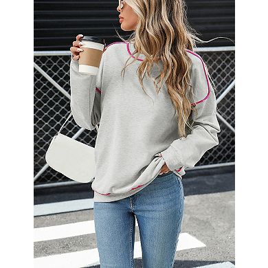 Women's Striped Oversized Sweatshirt Casual Crewneck Long Sleeve Shirts Color Block Pullover Tops