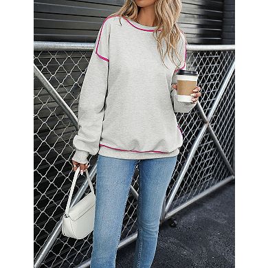 Women's Striped Oversized Sweatshirt Casual Crewneck Long Sleeve Shirts Color Block Pullover Tops