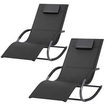 Outdoor Rocking Lounge Chair Patio Lounge Chaise, Detachable Pillow for Lawn Pool Backyard